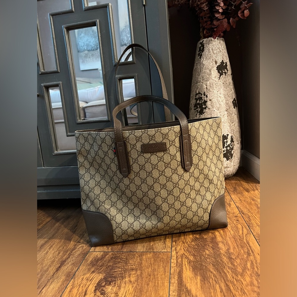 GG Beige and Brown Signature Tote